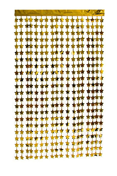 FOKUL Metalize Yıldız Arka Fon Gold Renk Kapı Duvar Perdesi 90x200 Cm Metalik...