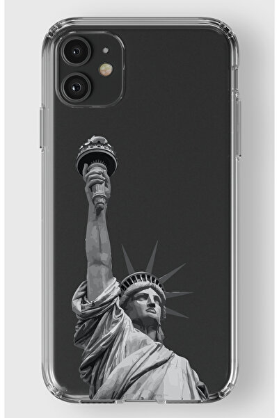 moonset Iphone 11 Uyumlu Özgürlük Heykeli Tasarımlı Baskılı Şeffaf Telefon Kı...
