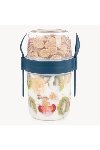 DERİK Htsp ml Take-Go Fruit Muesli Container with Spoon and Chamber Picnic Business Yogurt Milk Cup with Lid V
