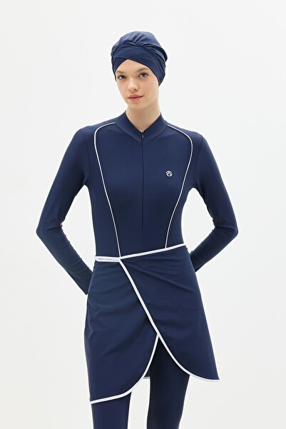 C&City Skirted Tights Full Covered Hijab Swimsuit C13059 Navy/White