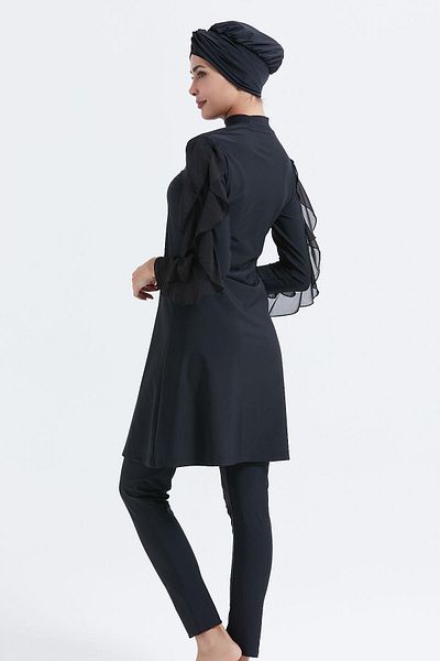 C&City Vollständig bedeckter 4-teiliger Hijab-Badeanzug C14052 Schwarz