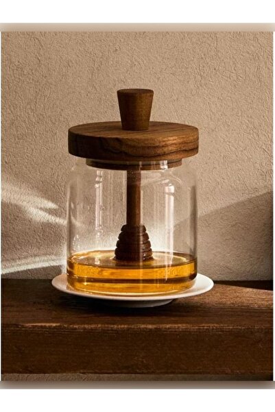 BAHEM HEDİYELİK GLASS AND ACACIA HONEY JAR
