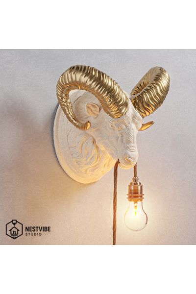 DREAM MODE Decorative Gold Horned Ram Head Wall Lamp Stylish and Modern Lighting