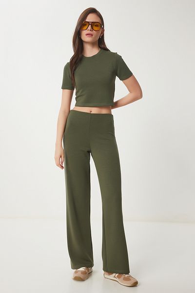 Lovelyİstanbul Fitted/Fitted Flexible Modal Bottom-Top Suit Khaki Lub0086