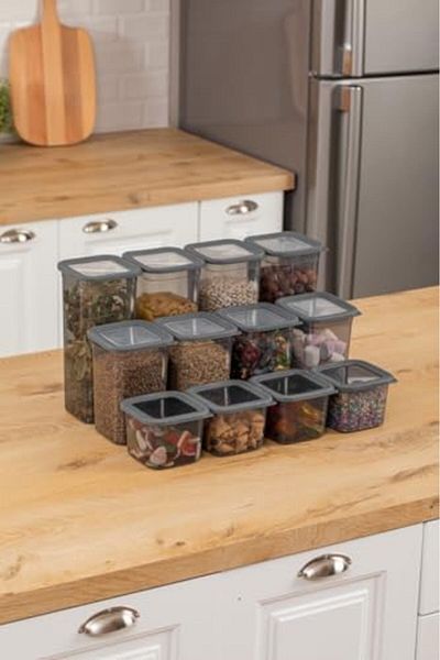 DERİK 12-Piece Set of 3 Sizes Square Food Storage Container with Leakproof Lid 650ml - 1300ml - 1900ml Square