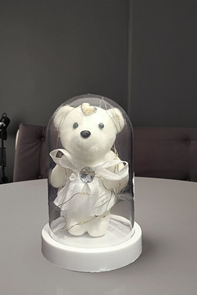 Home Ayıcık Işıklı Fanus İçerisinde Ayıcık Hediyelik Ayıcık Gelin 9 cm * 15 c...