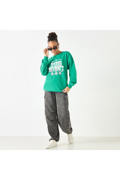 SP Characters Bugs Bunny Print Sweatshirt with Long Sleeves