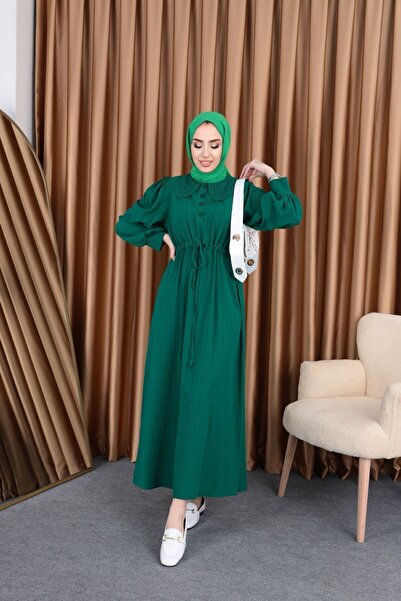ışık tesettur Sea Life Baby Collar Μουσουλμανικό Φόρεμα Σμαραγδένιο Πράσινο