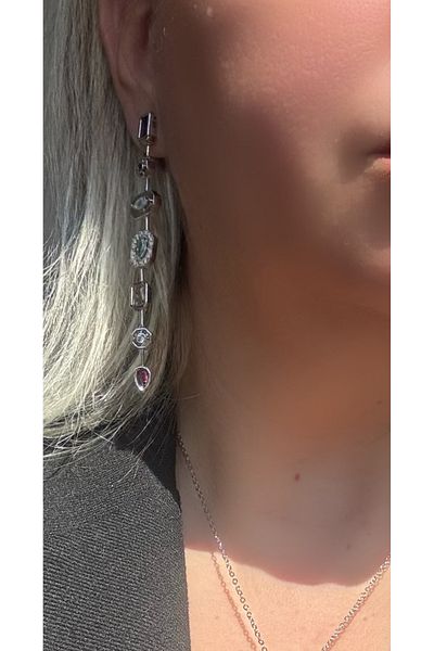 bellss shop Silver Colored Stone Y Earrings