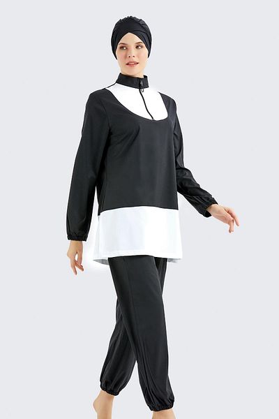 C&City Ολόσωμο μαγιό 4 τεμαχίων Hijab 4130 Μαύρο/άσπρο