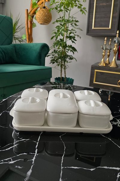 Gülümseten Avm 5-Piece Breakfast Set with Stand and Lid |   Breakfast Presentation Set with Tray
