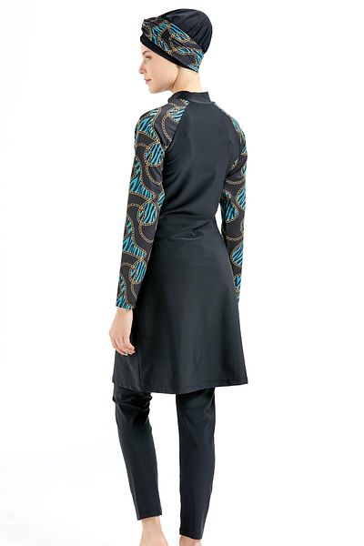 C&City Vollständig bedeckter 4-teiliger Hijab-Badeanzug C14020 Schwarz/Türkis