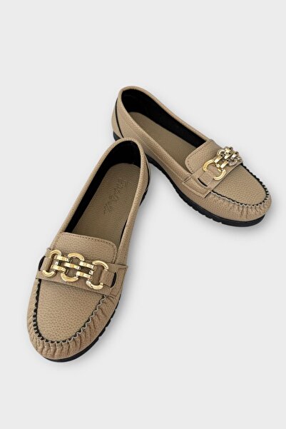 Liger Women's Buckle Soft Ballerina Shoes Beige