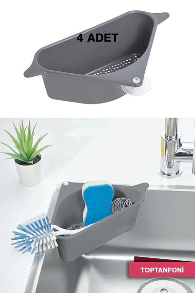 TOPTANFONİ Sink with Suction Cup Strainer Fruit Vegetable Washing Strainer & Garbage Strainer Organizer - Anthracite 4 Pieces
