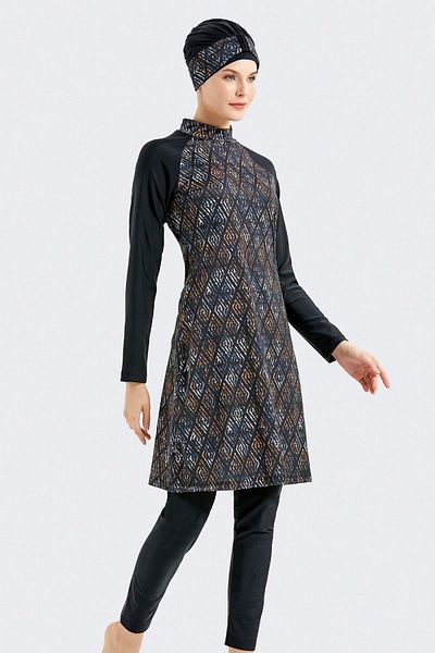 C&City Vollständig bedeckter 4-teiliger Hijab-Badeanzug C14026 Mehrfarbig/Schwarz