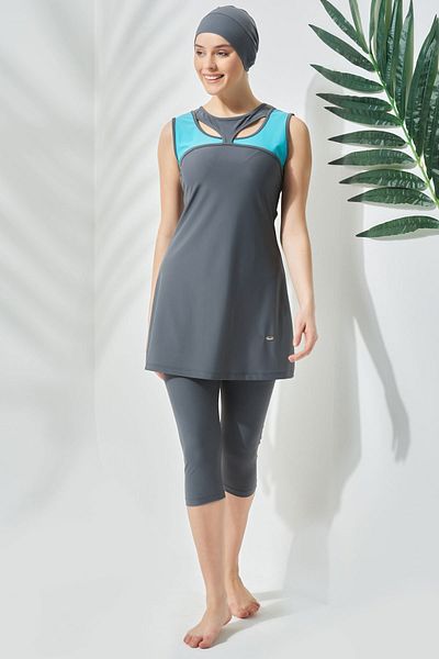 C&City Καλσόν μηδέν μανίκι Ημικαλυμμένο μαγιό Hijab C13100 Anthracite