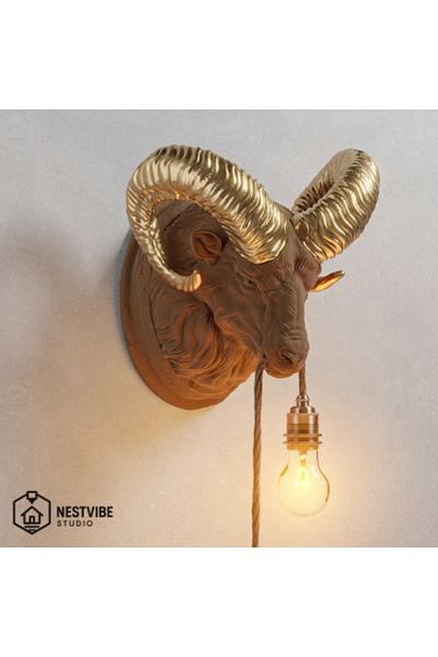 DREAM MODE Decorative Gold Horned Ram Head Wall Lamp Stylish and Modern Lighting