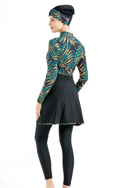 C&City Vollständig bedeckter Hijab-Badeanzug mit Rock und Strumpfhose C13059 Grün
