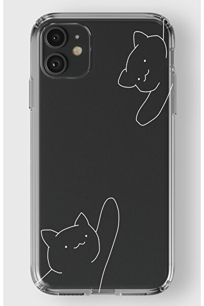 moonset Iphone 11 Uyumlu Kediler Tasarımlı Baskılı Şeffaf Telefon Kılıfı