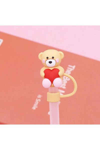 Yenigeldi 2 Pieces 10mm Heart Bear Straw Stopper Dustproof