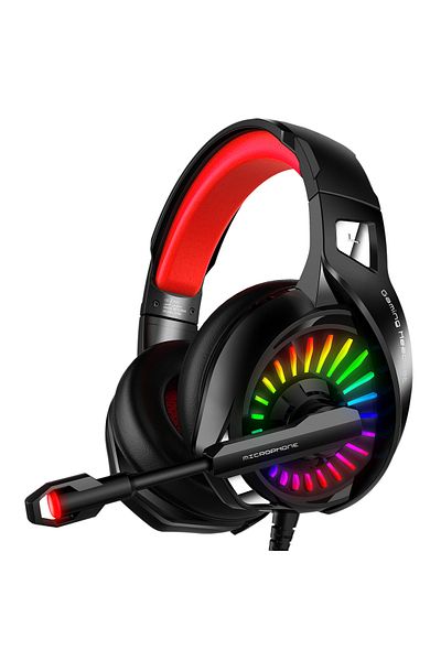 Datazone G2100 Gaming Headphone, 3.5mm jack, RGB light, 2.2m cable, black-red, wired with mic.
