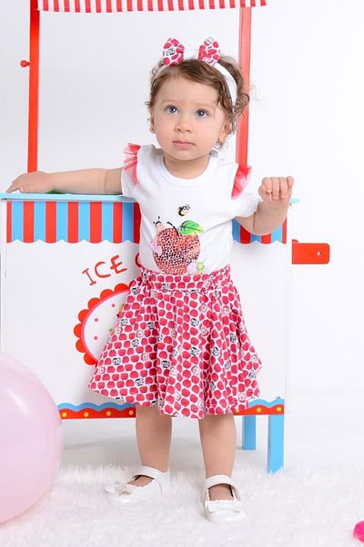 Mnk Apple Baby Girl Skirt Suit Red