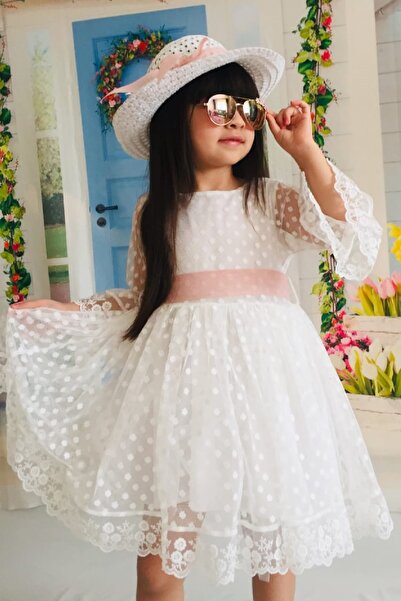 Mnk Cream Hat Lace Girls' Dress Ecru