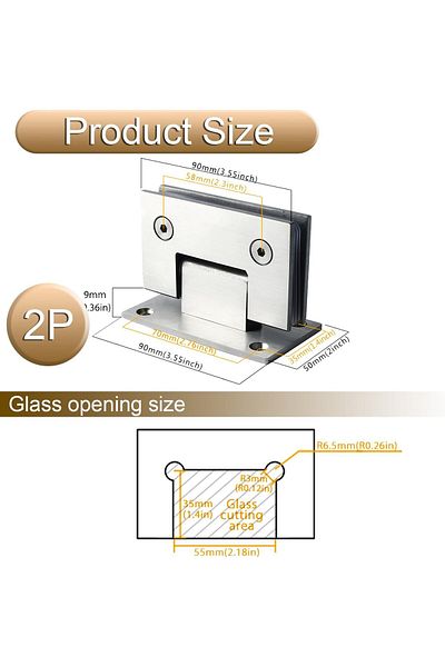 ALİSE Alise Glass Shower Door Hinges, 90 Degree Shower Door Hinges for Glass Doors, Heavy Duty Stainless S