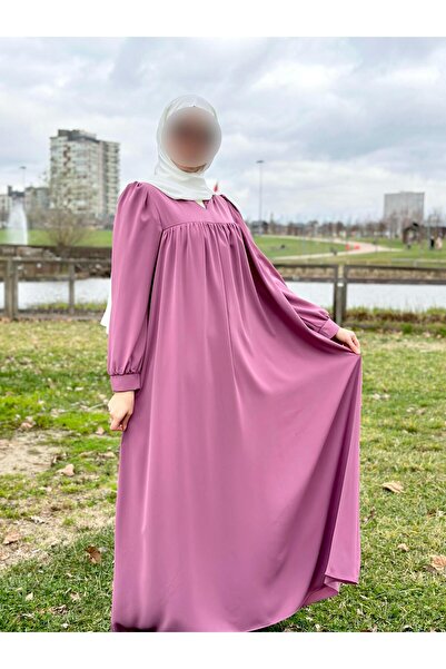 lavanda moda Dubai Ipeği Emzirme Detaylı Tesettür Elbise - Ferace