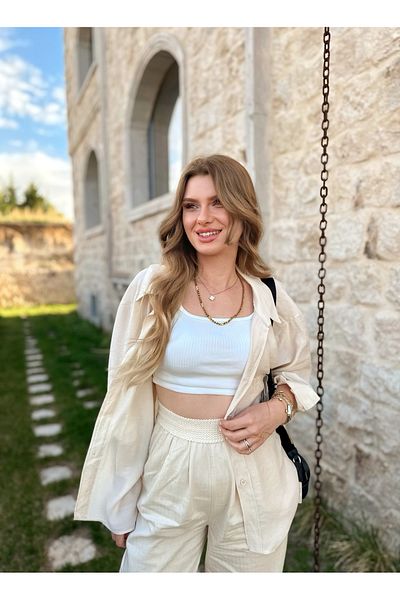 Store Elastic Waist Wide Leg Palazzo Trousers Stone