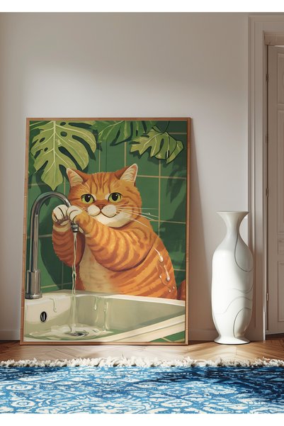 DES VU PRINT Sarman Kedi Posteri, Kedi Temalı Poster, Elini Yıkayan Kedi Post...