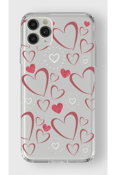 moonset Iphone 11 Pro Uyumlu Kalpler Tasarımlı Baskılı Şeffaf Telefon Kılıfı