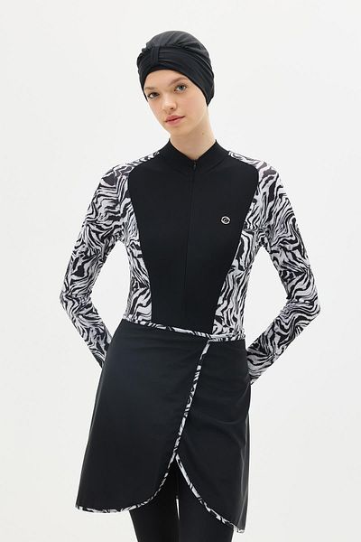 C&City Vollständig bedeckter Hijab-Badeanzug mit Rock und Strumpfhose C13059 Zebra