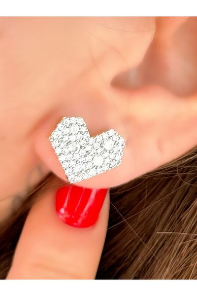 MyladyAccessoriess Special Series Zircon Stone Detailed Minimal Heart Earrings