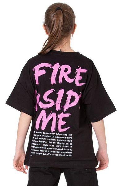 İrem Çocuk Giyim Girl's Black Oversize T-Shirt with Me Text Pattern on the Front and Back