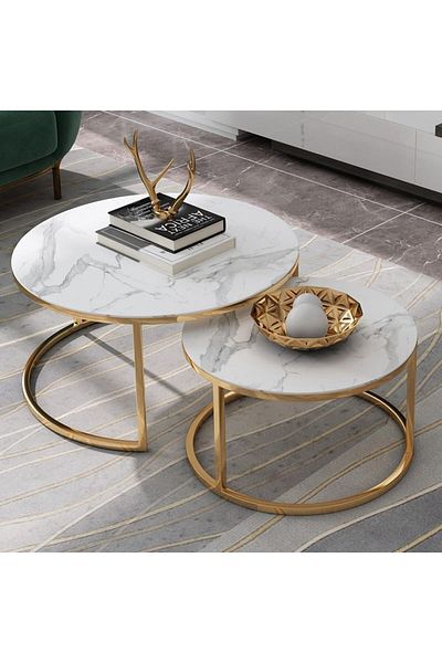 MAPLE HOME DECORATION Maple Home Coffee Table Sofa Side Table Modern Nesting Living Room Furniture 80CM+60CM