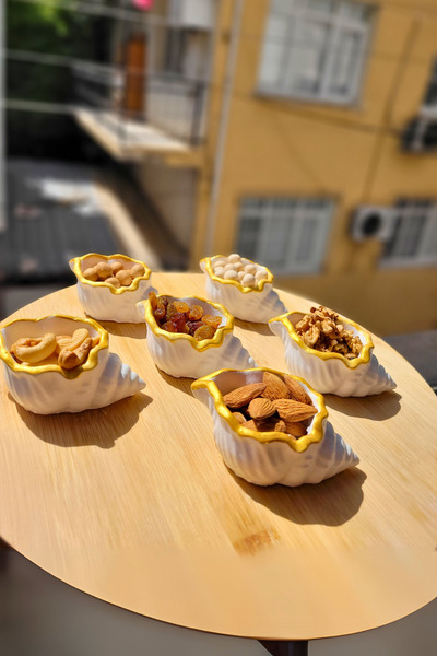 incirop Dekoratif Salyangoz Deniz Kabuğu Sunumluk Şekerlik Kahve Yanı 6'lı Set