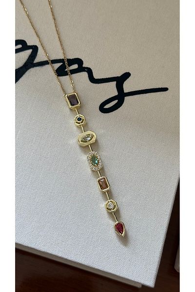 Muse Sister Steel Multicolored Stone Y Necklace
