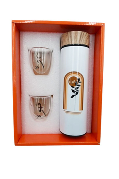 Extra طقم مطارة حفظ المشروبات الساخنة مع 2فناجين 500 مل - مزخرف شاي فناجين زجاج دبل