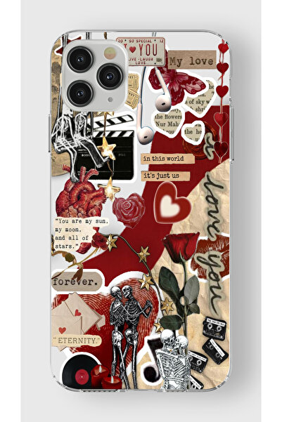 moonset Iphone 11 Pro Max Uyumlu Kolaj Tasarımlı Baskılı Şeffaf Telefon Kılıfı