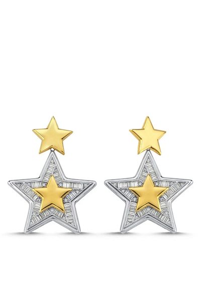 MioArt We Sparkle Double Color Baguette Stone Star Luxury Earrings