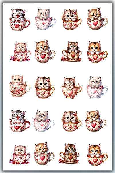 birikiyedi Sevimli Kedi Sticker Bullet Journal Sticker / Defter / Ajanda / Çı...