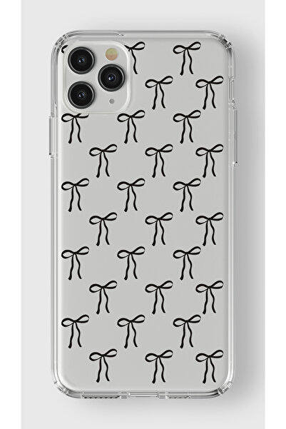 moonset Iphone 11 Pro Max Uyumlu Siyah Fiyonk Tasarımlı Baskılı Şeffaf Telefo...