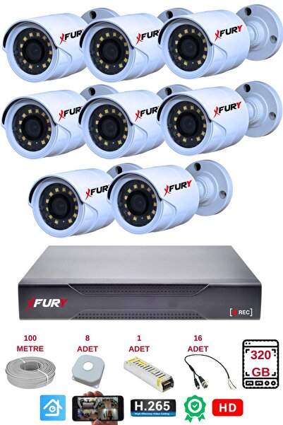 FURY 8 Li Gece Renkli Görüş 5Mp Lens 1080p Güvenlik Kamerası su Geçirmez Güvenlik Kamerası Seti 320gb