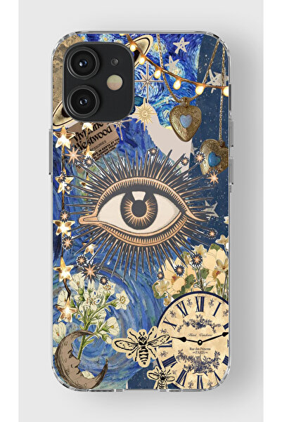 moonset Iphone 12 / 12 Pro Uyumlu Göz Tasarımlı Baskılı Şeffaf Telefon Kılıfı