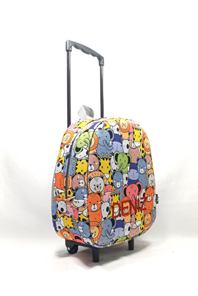 migie Kişiye Özel İsimli Çekçekli Çanta Anaokulu/Kreş Çantası Colorful Animals 2-6 Yaş