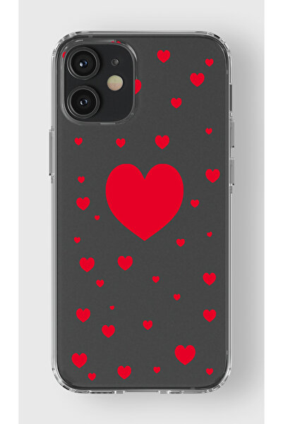 moonset Iphone 12 Mini Uyumlu Kalpler Tasarımlı Baskılı Şeffaf Telefon Kılıfı