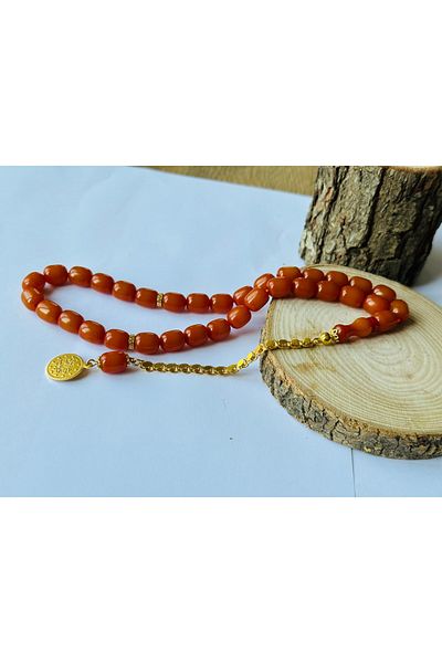 Kehribar 925 Sterling Silver Tasseled Clamping Amber Prayer Beads