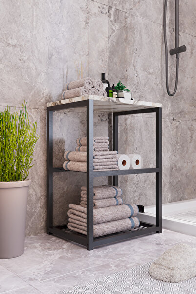 interGO Metal Ayaklı Dekoratif Tel Raflı Banyo Rafı