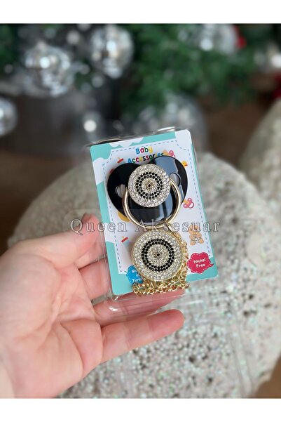 QUEEN AKSESUAR Lüks Taşlı tasarım bebek Emzik Zincir nazar boncuğu boncuk Alt...